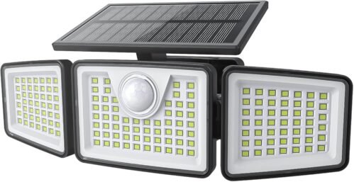 2500LM Solar Lights Outdoor with Motion Sensor,3 Head 270° Wide Angle Street Area Lights,IP65 Waterproof Security Lighting with 3 Modes(Non-Remote,1 Pcs)