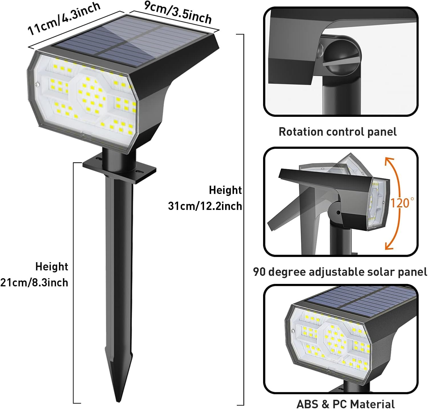 NYMPHY Solar Lights Outdoor Waterproof IP68, 56 LED 3 Lighting Modes Solar Powered Garden Yard Spot Solar Lights for Outside Landscape- 4 Pack (Cool White) - Image 5