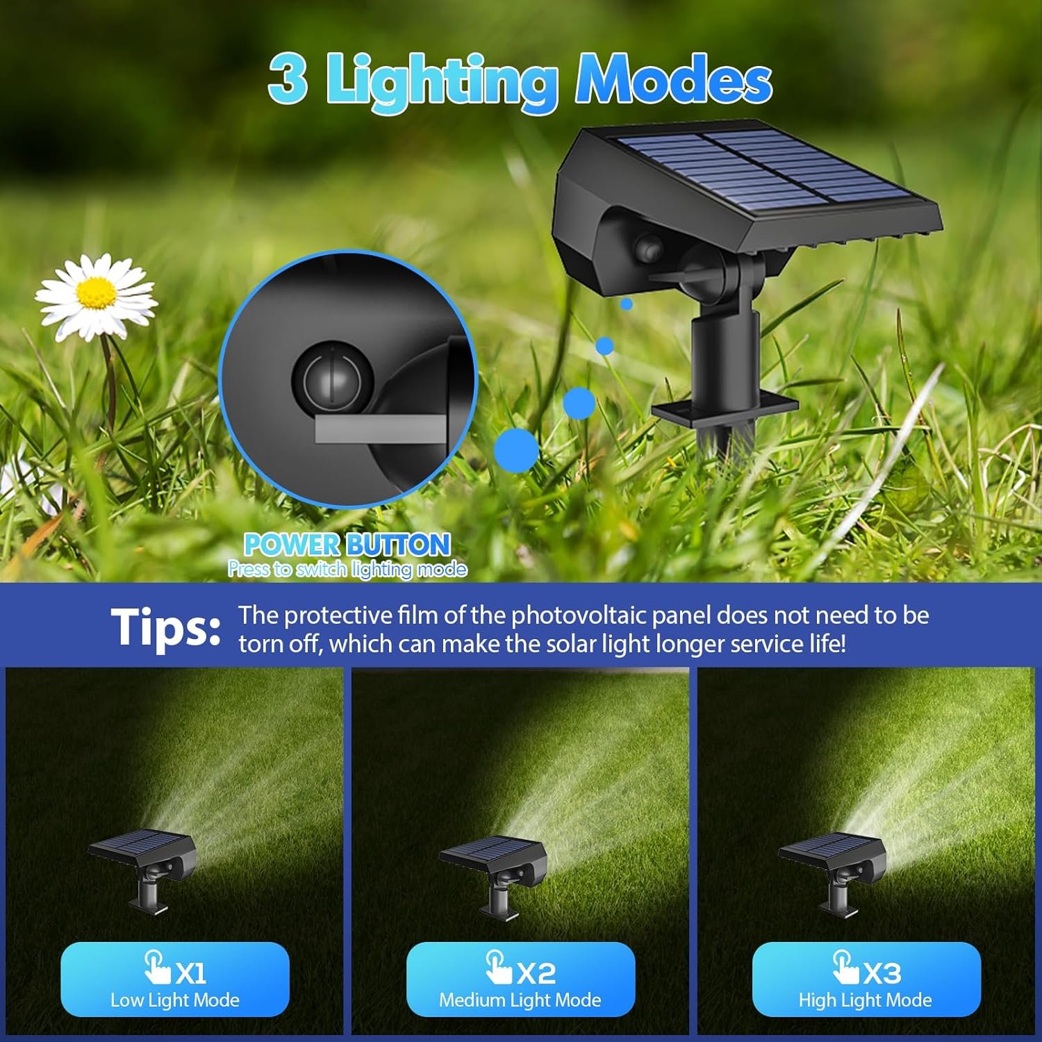 NYMPHY Solar Lights Outdoor Waterproof IP68, 56 LED 3 Lighting Modes Solar Powered Garden Yard Spot Solar Lights for Outside Landscape- 4 Pack (Cool White) - Image 4